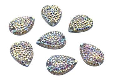 Dotted AB Teardrop, EIMASS Resin Crystals, Sew or Glue on Flat Back Rhinestones
