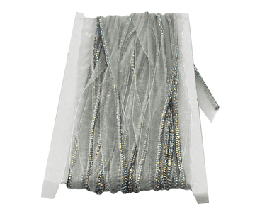 EIMASS® Sew On Crystal AB Rope on White Organza Lace Ribbon Trim