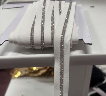 EIMASS® Sew On Double Line Clear Crystals on White Bridging Lace Trim
