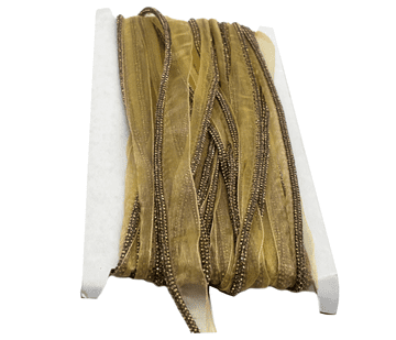 EIMASS® Sew On Light Gold Crystal Rope on Light Gold Organza Lace Ribbon Trim
