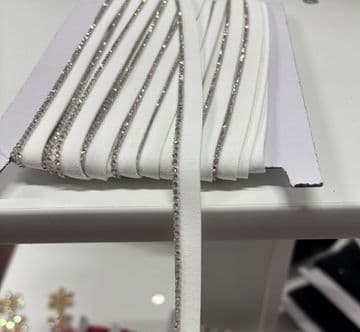 EIMASS® Sew On Single Line Clear Crystals on White Edge Lace Trim