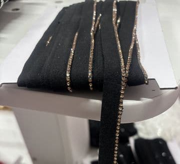 EIMASS® Sew On Single Line Light Gold Crystals on Black Edge Lace Trim