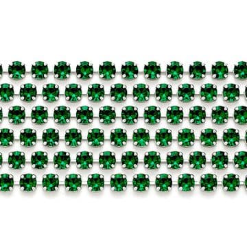 Emerald Green in Silver Chain, EIMASS® Grade A World Class Rhinestone Cup Chain, Trimming