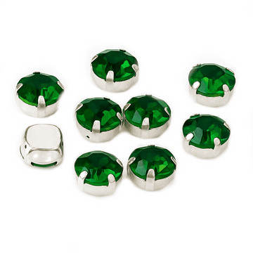 Emerald Green in Silver Setting  Rose Montees, EIMASS® 3555 Range Single Claw Crystals