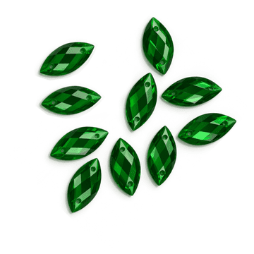 Emerald Green Navette Horse Eye, EIMASS Resin Crystals, Sew or Glue on Flat Back Rhinestones