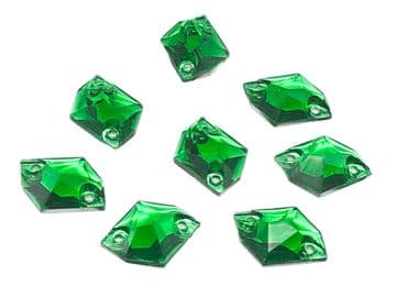 Emerald Hexagon, EIMASS Resin Crystals, Sew or Glue on Flat Back Rhinestones
