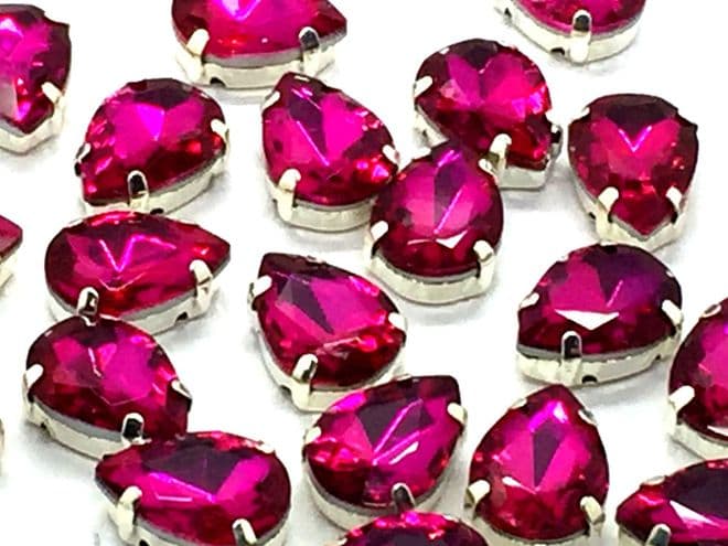 Fuchsia Pink Teardrops, EIMASS® 3511 Sew or Glue on Single Stone Setting Crystals