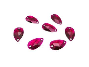 Fuchsia Teardrop, EIMASS Resin Crystals, Sew or Glue on Flat Back Rhinestones