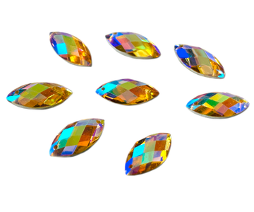 Gold AB Navette Horse Eye, EIMASS Resin Crystals, Sew or Glue on Flat Back Rhinestones