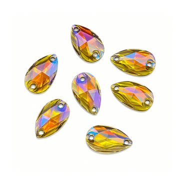 Gold AB Teardrop, EIMASS Resin Crystals, Sew or Glue on Flat Back Rhinestones