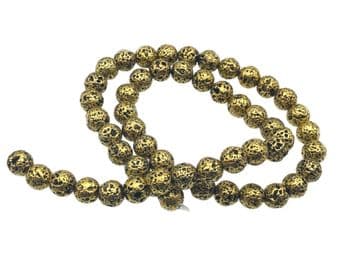 Gold Hematite Lave Rock Effect, EIMASS ® Semi Precious Natural Stones Round Beads