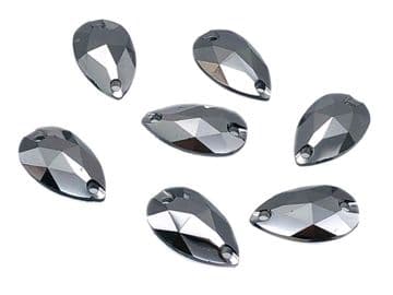 Hematite Teardrop, EIMASS Resin Crystals, Sew or Glue on Flat Back Rhinestones