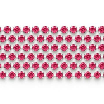 Hot Pink in Silver Chain, EIMASS® Grade A World Class Rhinestone Cup Chain Trimming