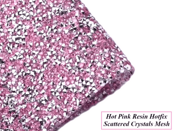 Hot Pink Scattered Crystals Hot Fix Rhinestone Mesh (22x38cm), EIMASS® Resin Crystal Mesh