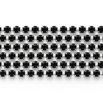 Jet Black in Silver Chain, EIMASS® Grade A World Class Rhinestone Cup Chain Trimming
