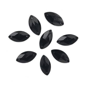 Jet Black Navette Horse Eye, EIMASS Resin Crystals, Sew or Glue on Flat Back Rhinestones