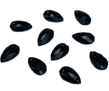 Jet Black Teardrop, EIMASS® 3533 Sew on Glue on Cut Glass Flat Back Crystals