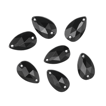 Jet Black Teardrop, EIMASS Resin Crystals, Sew or Glue on Flat Back Rhinestones