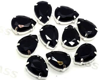 Jet Black Teardrops, EIMASS® 3511 Sew or Glue on Single Stone Setting Crystals