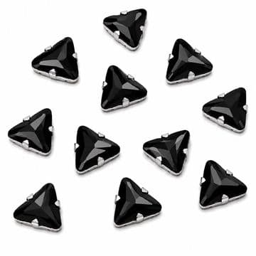 Jet Black Triangle, EIMASS® 3511 Sew or Glue on Glass Crystals in Silver Casings
