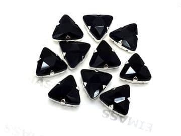 Jet Black Triangle, EIMASS® 3511 Sew or Glue on Glass Crystals in Silver Casings