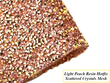Light Peach Scattered Crystals Hot Fix Rhinestone Mesh (22x38cm), EIMASS® Resin Crystal Mesh