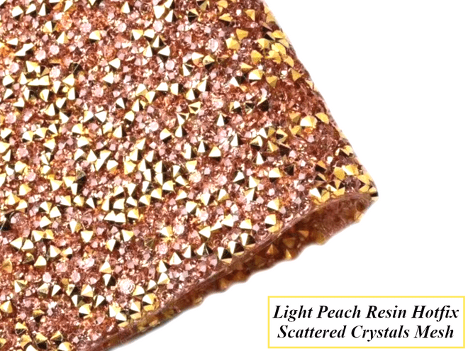 Light Peach Scattered Crystals Hot Fix Rhinestone Mesh (22x38cm), EIMASS® Resin Crystal Mesh