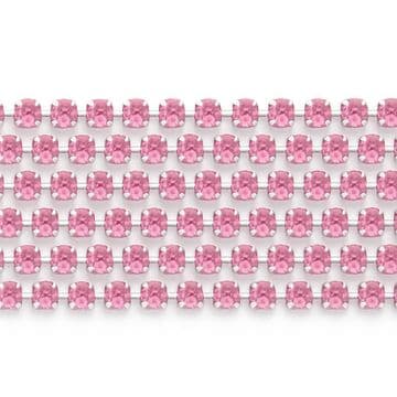 Light Pink in Silver Chain, EIMASS® Grade A World Class Rhinestone Cup Chain Trimming