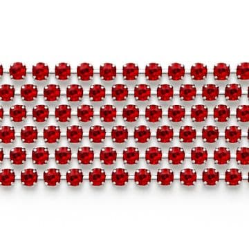 Light Siam in Silver Chain, EIMASS® Grade A World Class Rhinestone Cup Chain Trimming