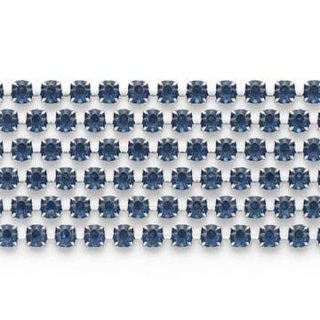 Montana Navy Blue in Silver Chain, EIMASS® Grade A World Class Rhinestone Cup Chain Trimming
