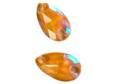 Ochre AB Teardrop, EIMASS® 3533 Sew on Glue on Cut Glass Flat Back Crystals