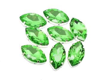 Peridot Green Navette Horse Eye, EIMASS® 3511 Sew or Glue on Single Stone Setting Crystals