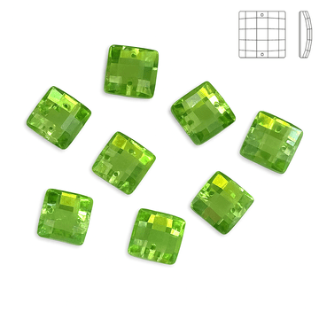 Peridot Lime Green Chessboard style Square, EIMASS Resin Crystals, Sew or Glue on Flat Back Gems