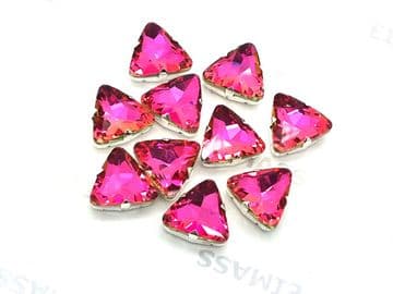 Rose Hot Pink Triangle, EIMASS® 3511 Sew or Glue on Glass Crystals in Silver Casings