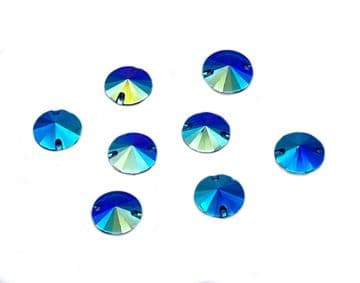 Sapphire AB Round Rivoli Shape, EIMASS Resin Crystals, Sew or Glue on Flat Back Rhinestones