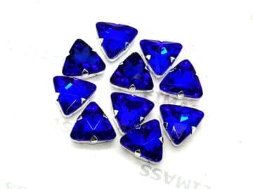 Sapphire Blue Triangle, EIMASS® 3511 Sew or Glue on Glass Crystals in Silver Casings