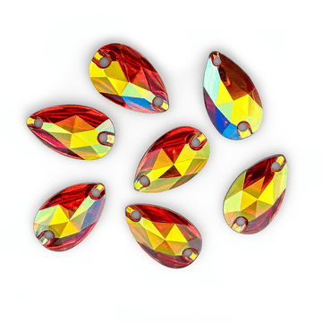 Siam AB Teardrop, EIMASS Resin Crystals, Sew or Glue on Flat Back Rhinestones