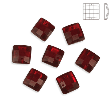 Siam Red Chessboard style Square, EIMASS Resin Crystals, Sew or Glue on Flat Back Rhinestones