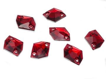 Siam Red Hexagon, EIMASS Resin Crystals, Sew or Glue on Flat Back Rhinestones
