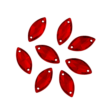 Siam Red Navette, EIMASS® 8868 Exquisite Range Sew or Glue on Flat Back Horse Eye Shape Crystals