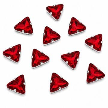 Siam Red Triangle, EIMASS® 3511 Sew or Glue on Glass Crystals in Silver Casings