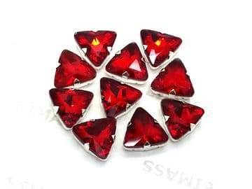 Siam Red Triangle, EIMASS® 3511 Sew or Glue on Glass Crystals in Silver Casings