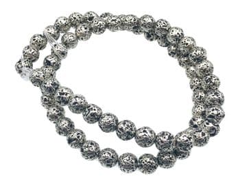 Silver Lava Rock Effect, EIMASS ® Semi Precious Natural Stones Round Beads