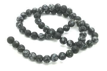 Snow Flake Black Obsidian, EIMASS ® Semi Precious Natural Stones Round Beads