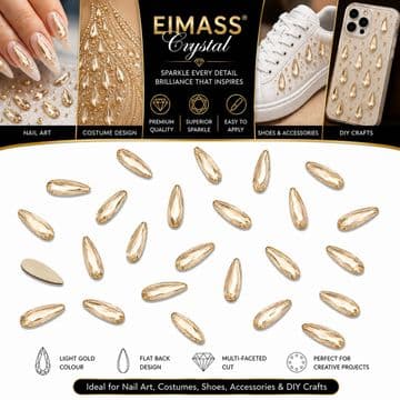 Style 2, Light Gold Teardrop, (2x8mm), EIMASS® 8830 Tiny Glass Crystals - Nail Art