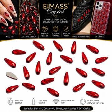 Style 2, Siam Red Teardrop, (2x8mm), EIMASS® 8830 Tiny Glass Crystals - Nail Art