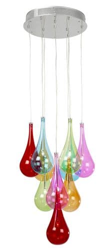 10 Light Ceiling Fitting + Multi Coloured Glass BXNIRO-10MULTI-17 (Double Insulated)