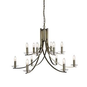 12 Light Antique Brass Twist Ceiling With Clear Glass Sconces 41612-12Ab