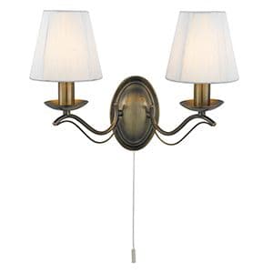 2 Light Antique Brass Wall Bracket - Cream String Shades 9822-2Ab