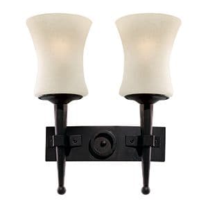 2 Light Wrought Iron Cartwheel Wall Bracket Complete With Glass 0812-2Bk